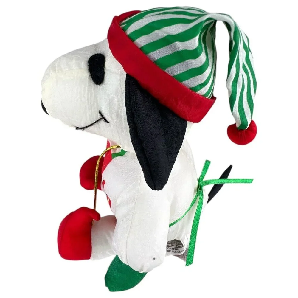 3 Peanuts Snoopy Christmas Nylon Plush Reindeer Elf Santa Stuffed Animal Whitman